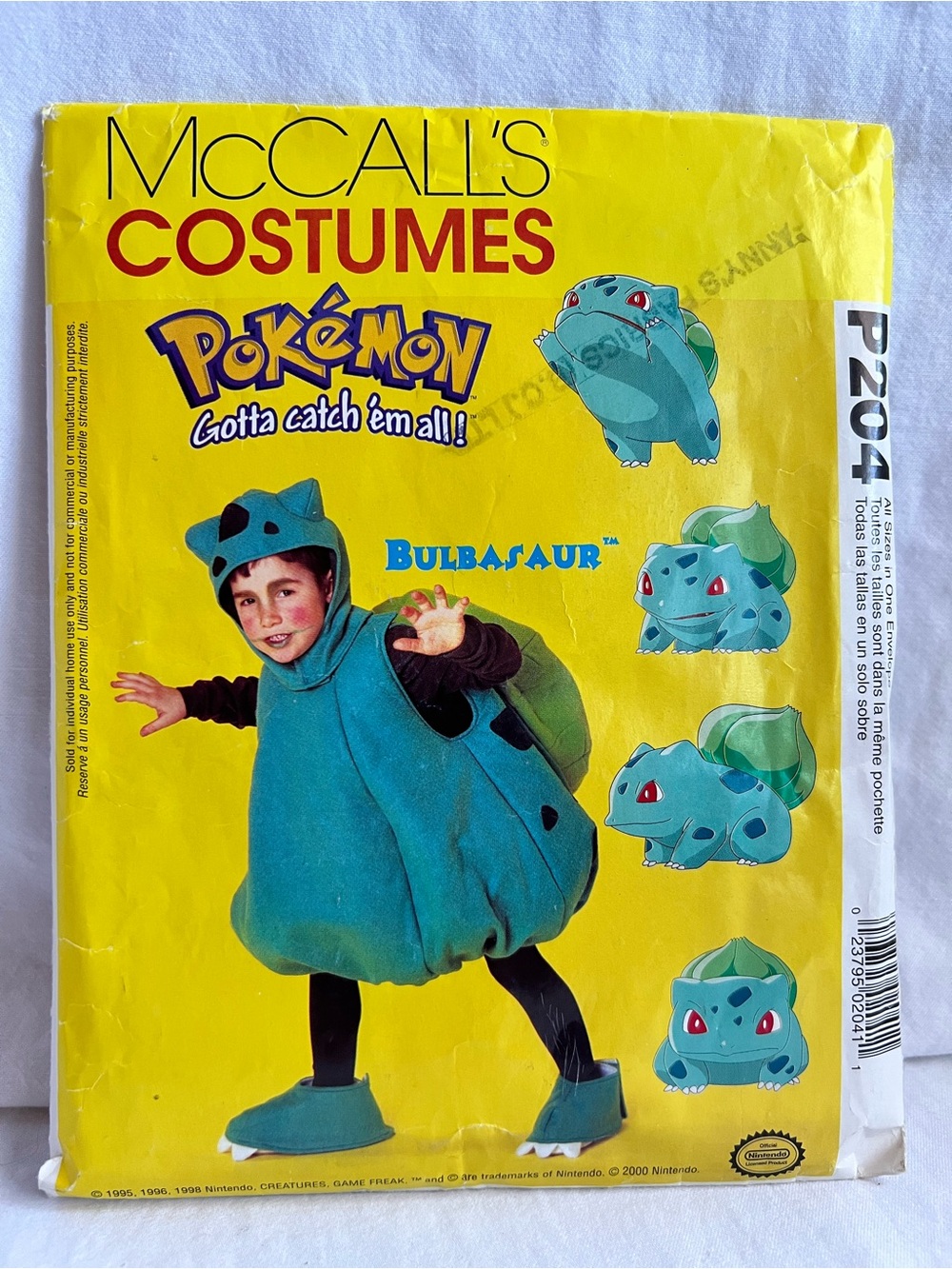 5/$20 McCalls 9204 Pokémon Bulbasaur Costume Sewing Pattern Kids 2000 Halloween